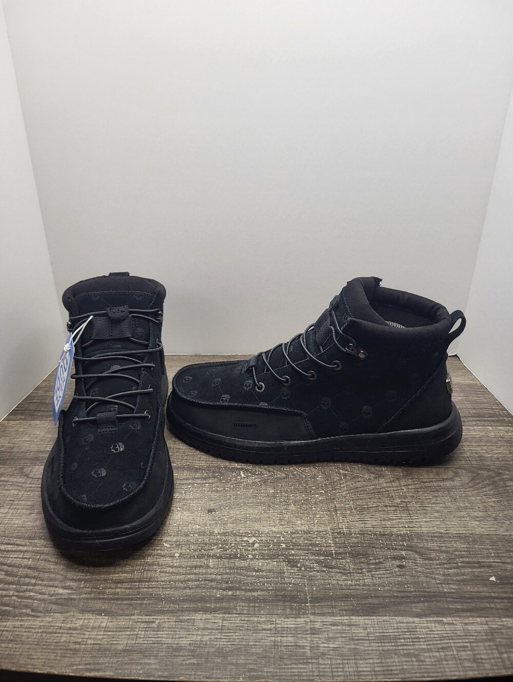 Jelly Roll Hey Dude Suede Boots Bradley Black Oyster Skull Print Mens Sz 12 New